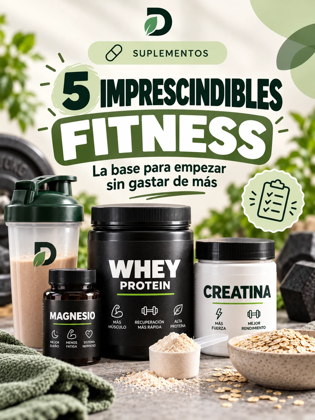 Portada de la guía de los cinco suplementos para el gimnasio