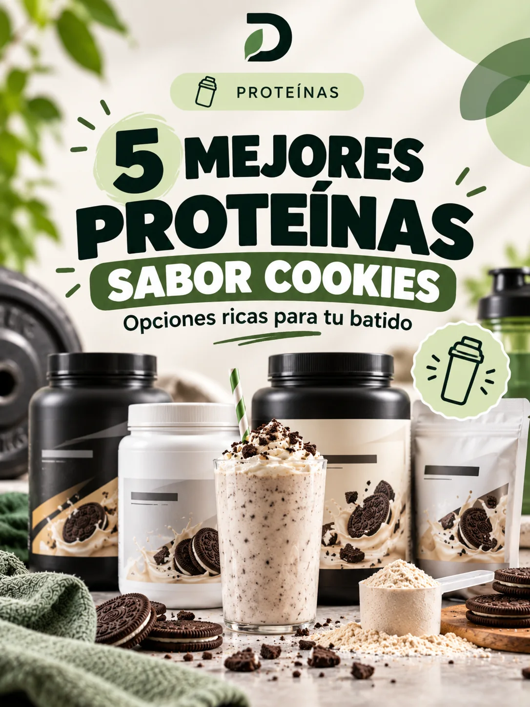 Preparación de un batido cremoso de proteína con galletas y vainilla