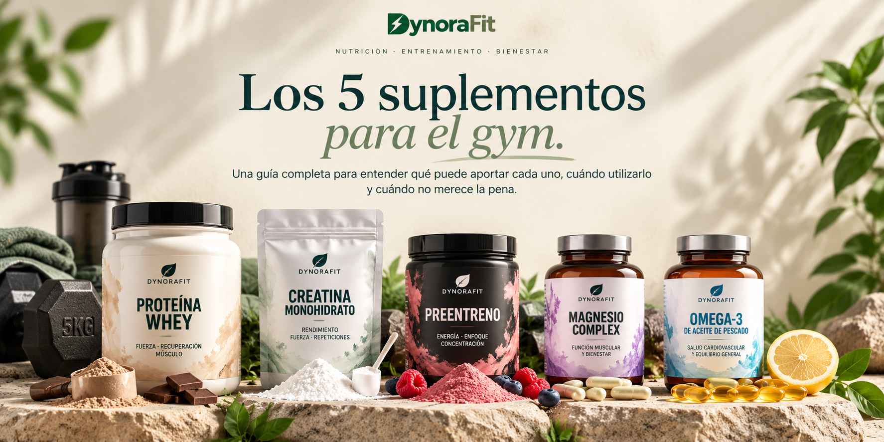 Portada de la guía de los cinco suplementos para el gimnasio