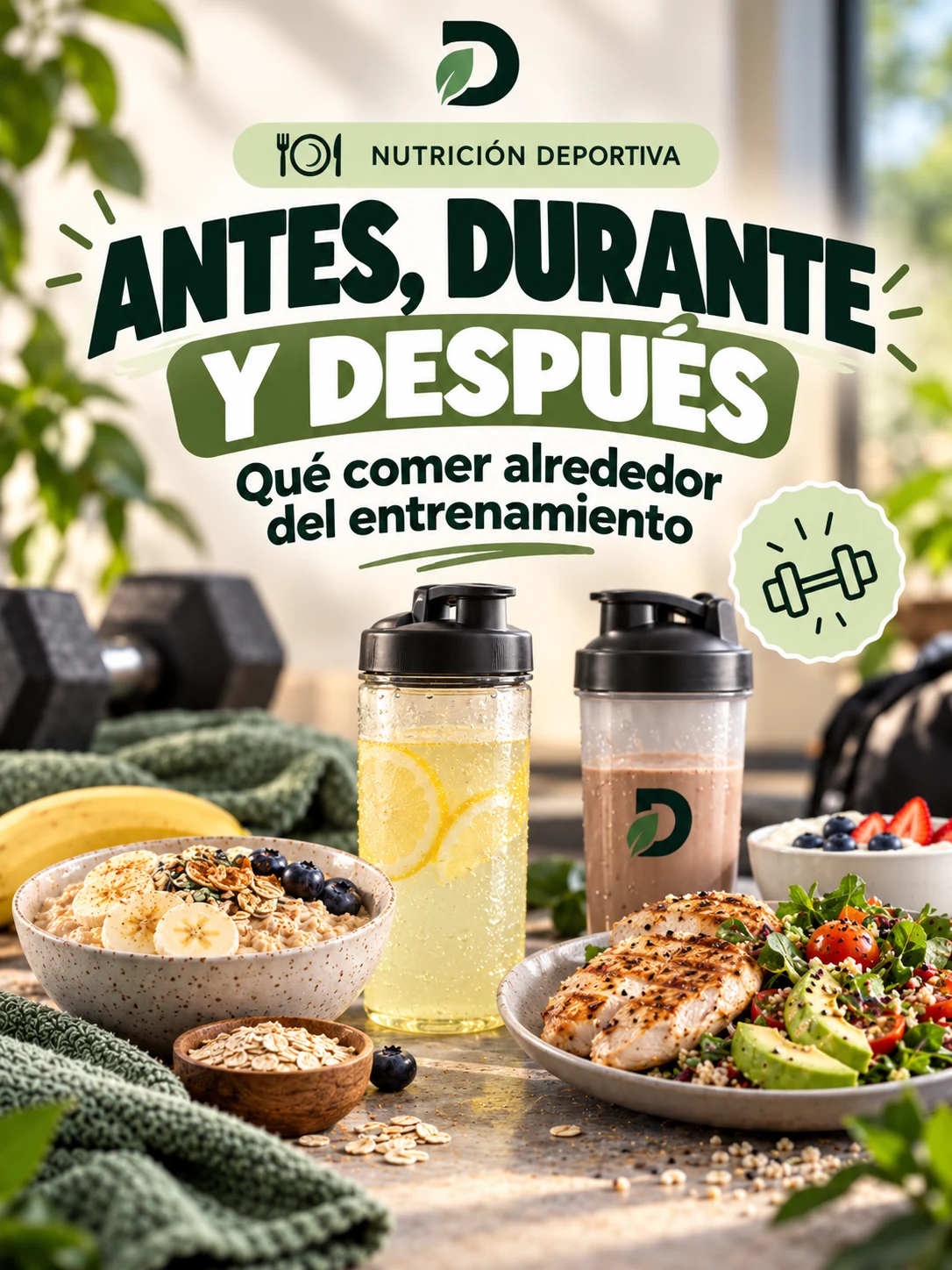 Mujer con botella de agua frente al mar, portada de guía de alimentación para entrenar