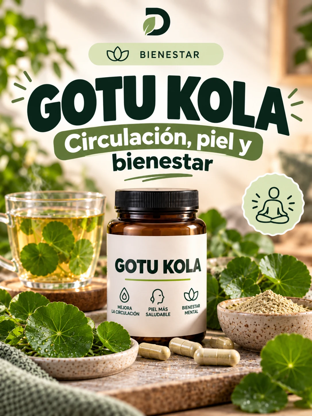 Gotu kola con hojas de centella asiática y extracto