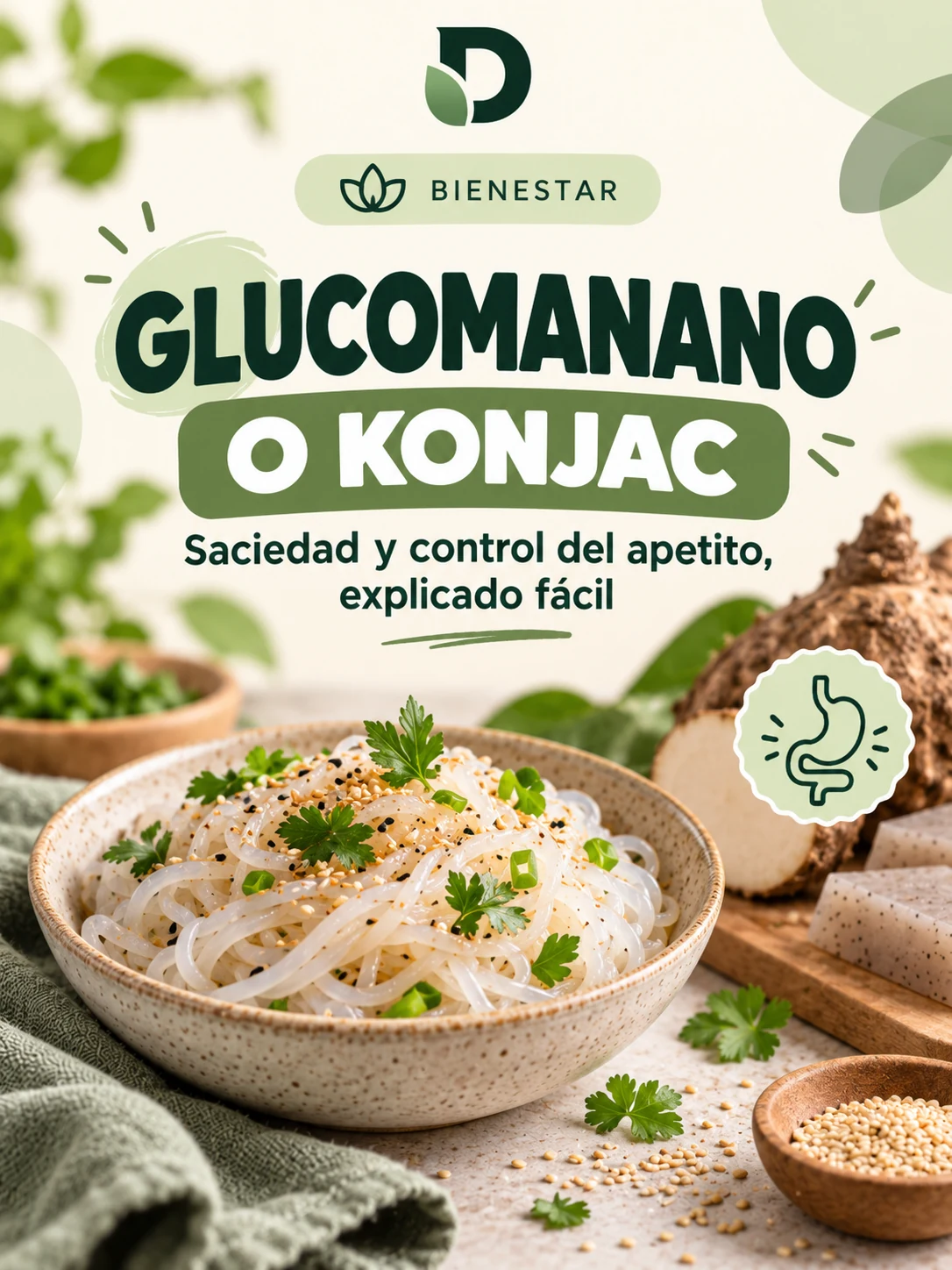 Portada de la guía glucomanano konjac saciedad perder peso de DynoraFit