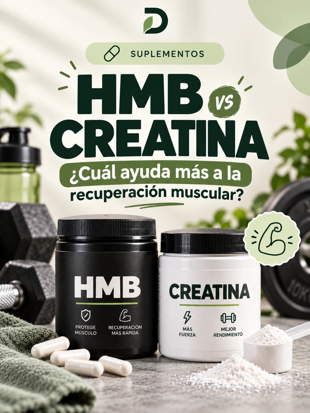 Portada de la guía hmb recuperacion muscular vs creatina de DynoraFit