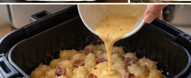 Ñoquis carbonara con huevo y queso