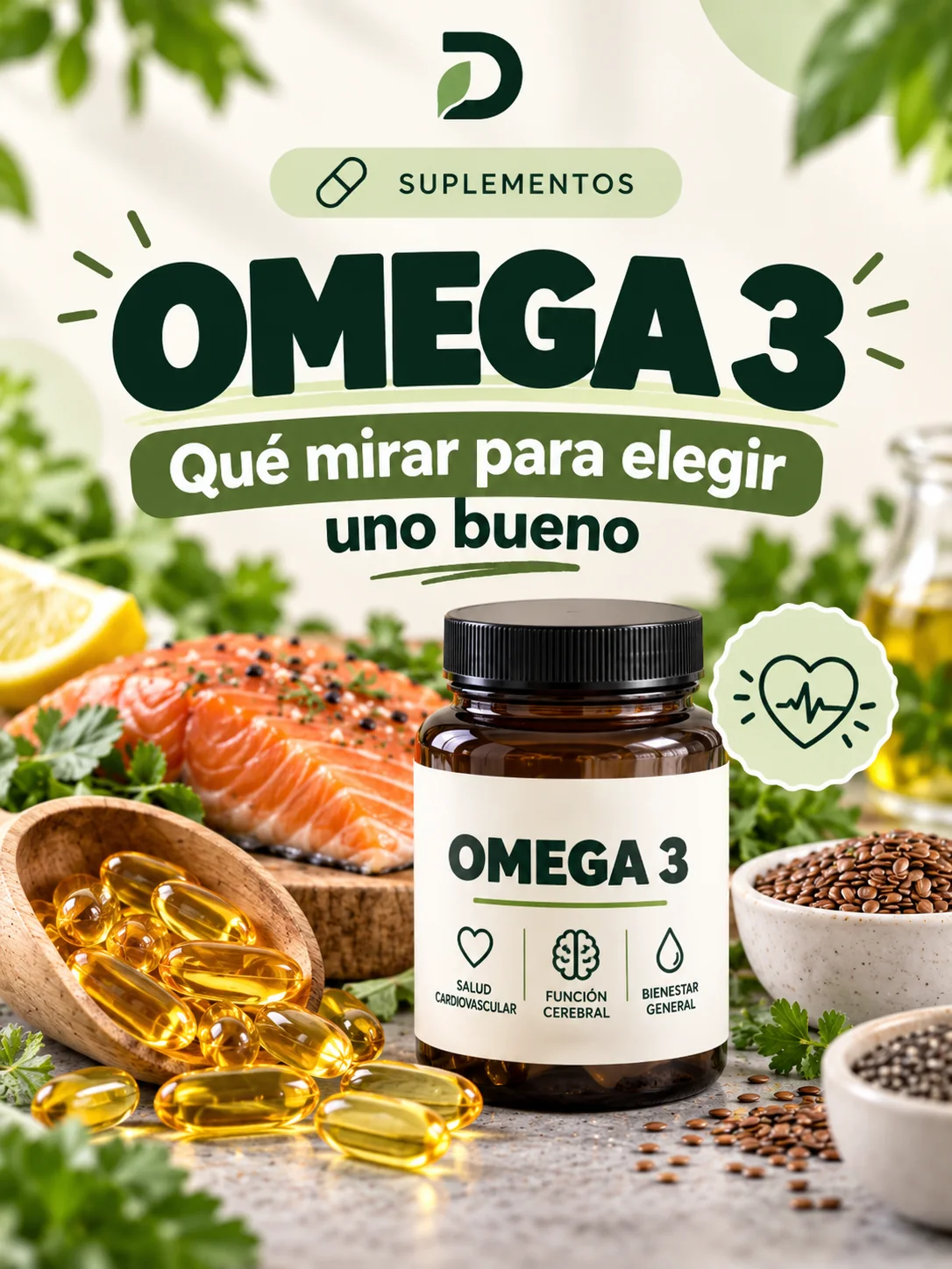 Omega 3 con salmón y cápsulas de aceite de pescado
