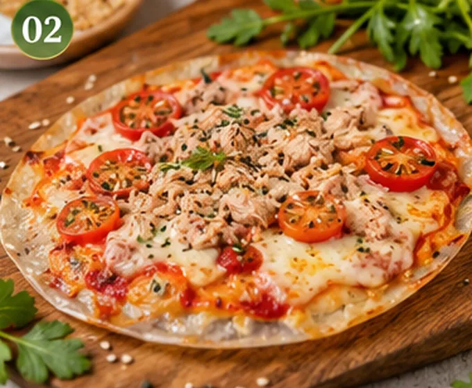 Pizza casera crujiente con obleas de papel de arroz