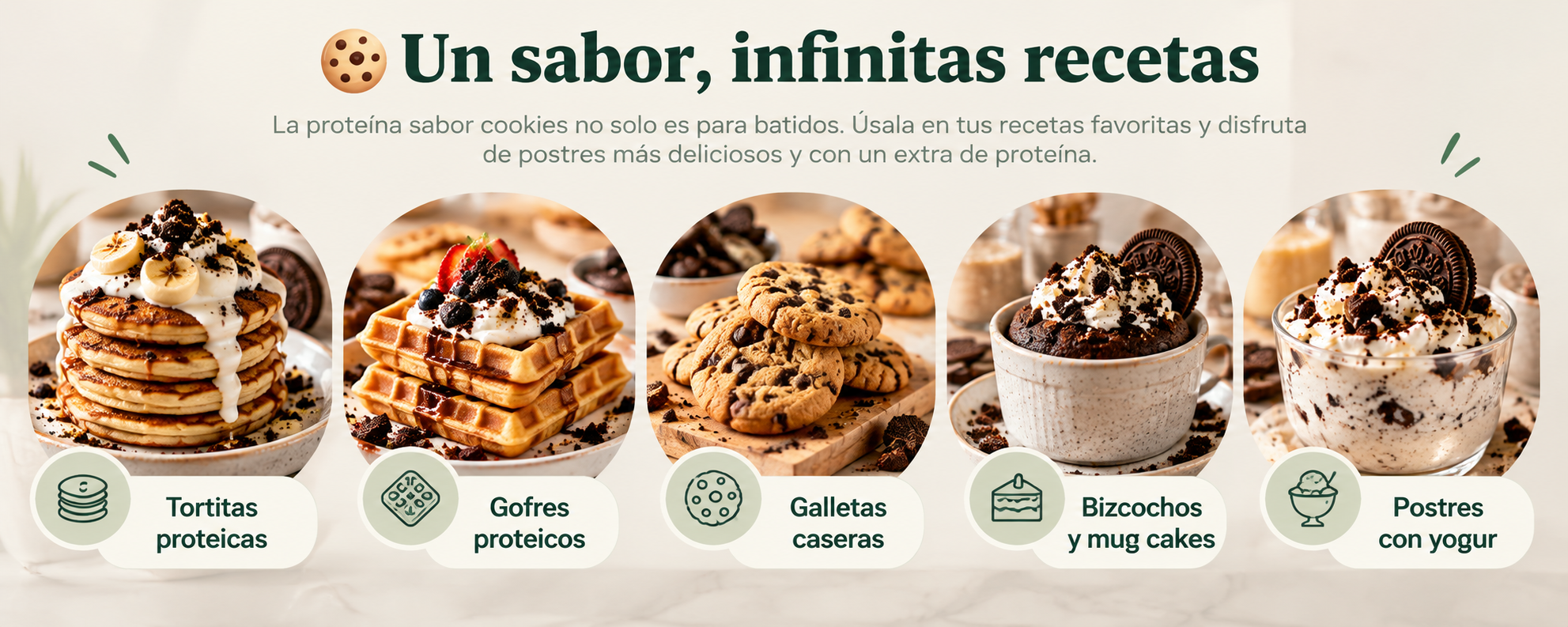 Ideas con proteína sabor cookies: tortitas, gofres, galletas, bizcochos y postres